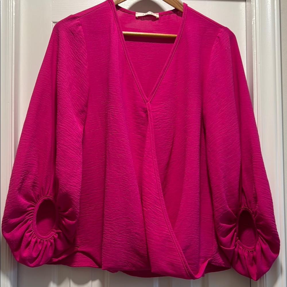 Entro Pink Puff Sleeve Wrap Blouse